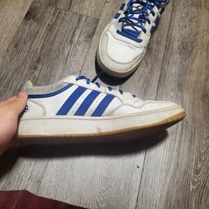 Adidas Men's White and Blue Sneakers